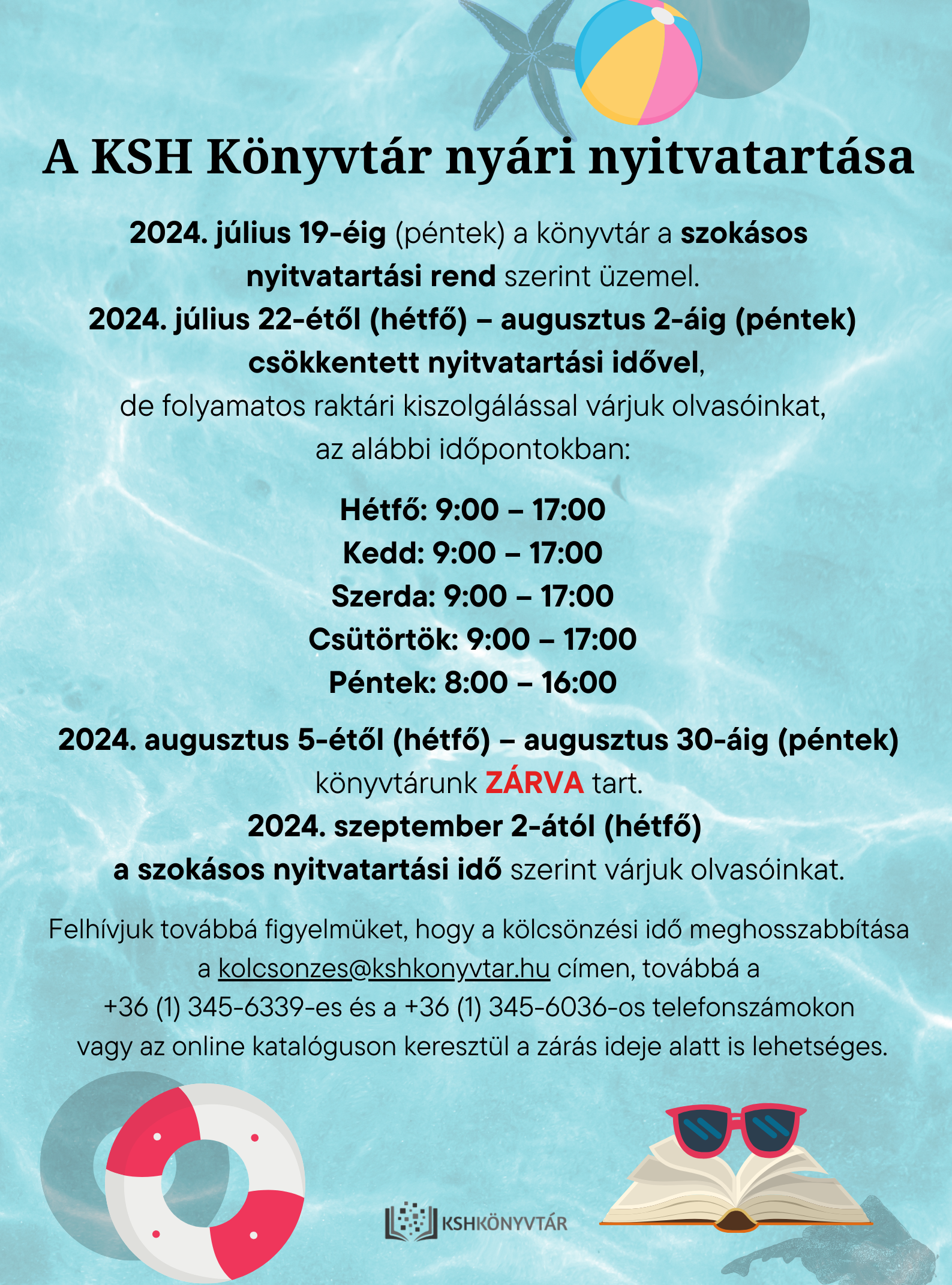 A KSH Könyvtár nyári nyitvatartása